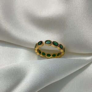 Yeşil Taşlı Altın Kaplama Ayarlanabilir Zarif Yüzük