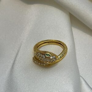 Zümrüt Gözlü Yılan Figürlü Altın Renk Ayarlanabilir Yüzük