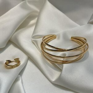 Altın Renk Modern Spiral Kelepçe Bileklik & Yüzük Seti