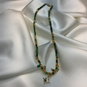 Yeşil Işıltı Yıldız Uçlu Boncuk Kolye