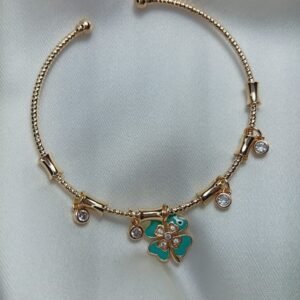 Turkuaz Mineli Yonca Charm Kelepçe Bileklik