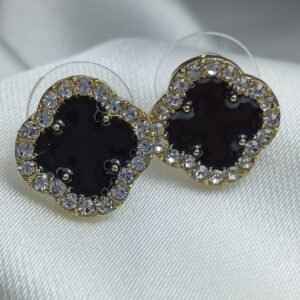 Siyah Taşlı Yonca Küpe