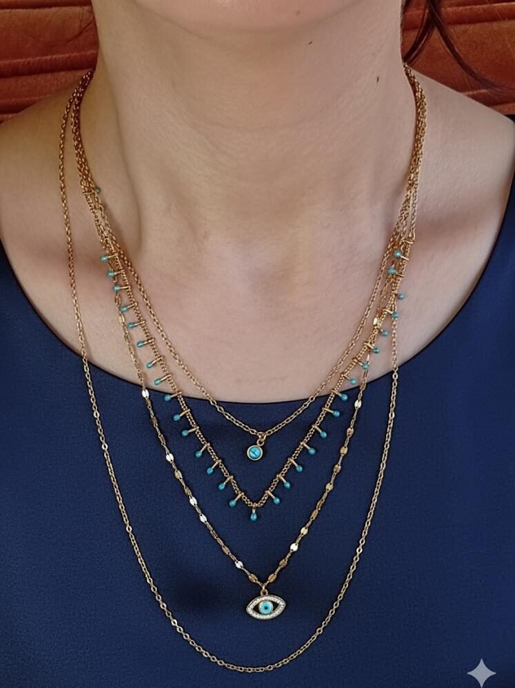 Bohem Nazar Katmanlı Kolye - Görsel 2